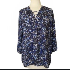 💙💙🪻TAHARI COBALT BLUE AND PURPLE BOHO TIE BLOUSE